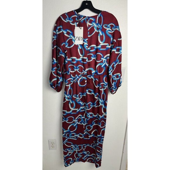 Zara Chain Print V-neck Midi Dress Size S Multicolored Spring Vacation New - Picture 5 of 16